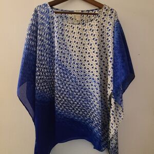 Chicos Womens Butterfly Blouse Size L/XL Blue Diamond Print Top